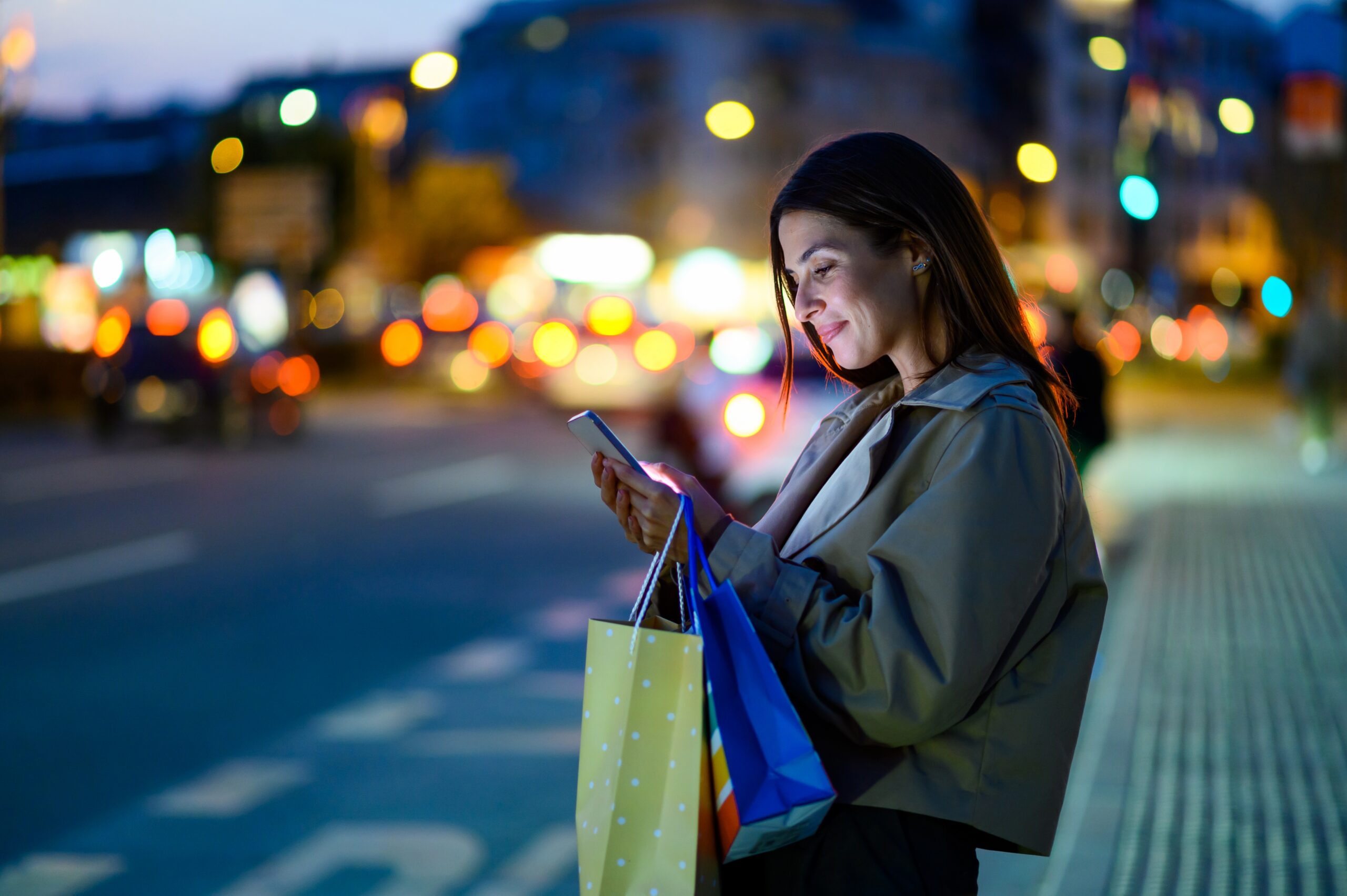 Person using a mobile app in the city