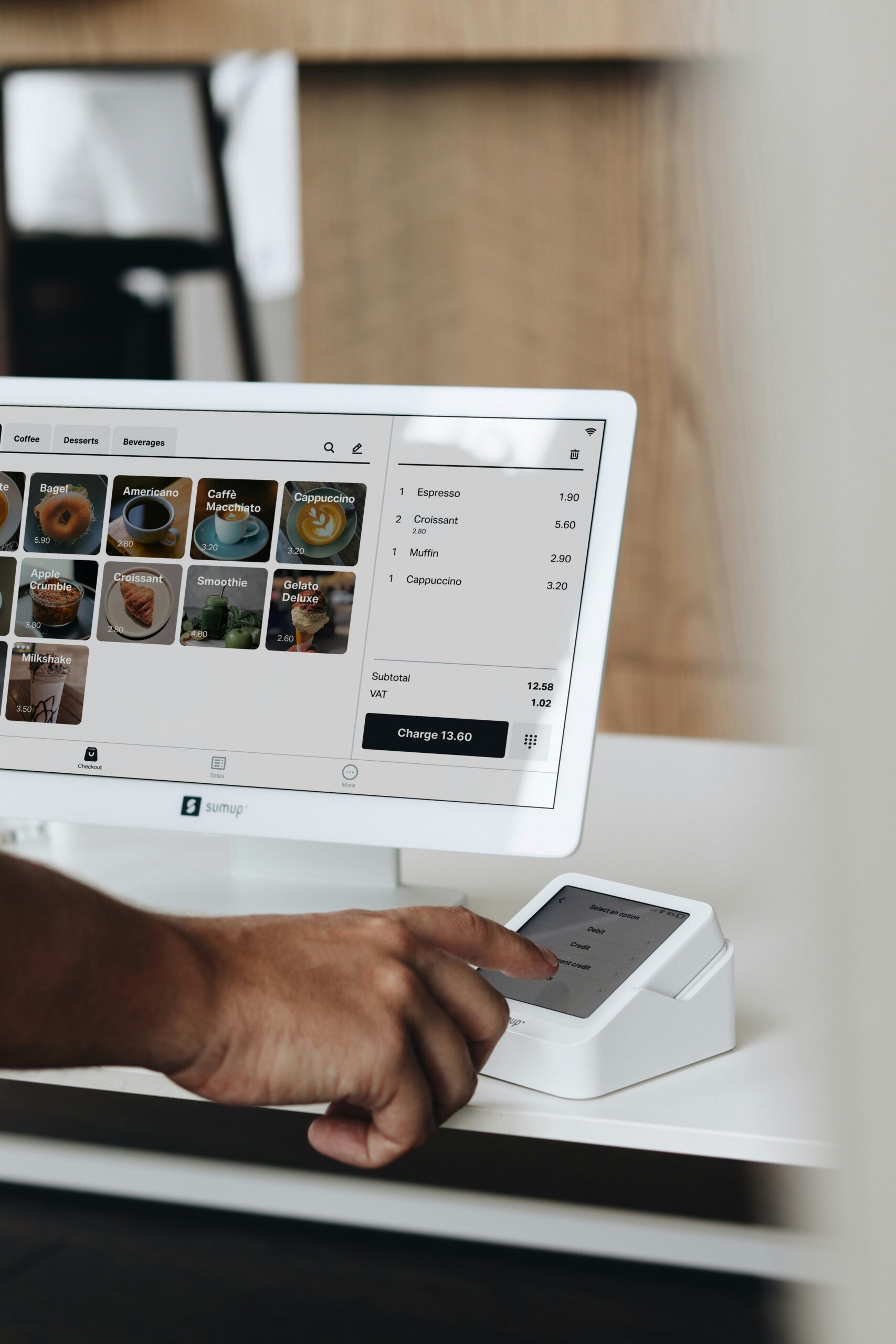 POS register with synchronized menu on screen